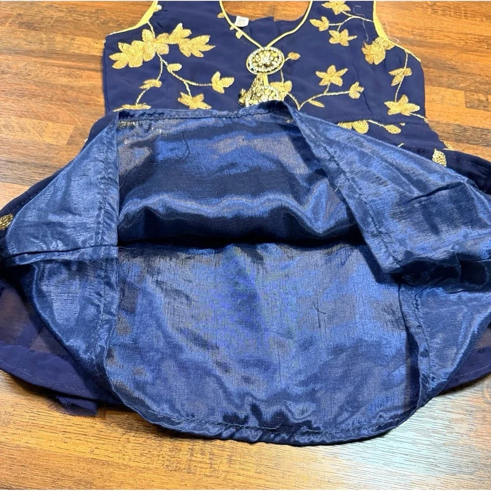 Girls navy blue and gold flower sequined dress.  Size 2T party dress, event.